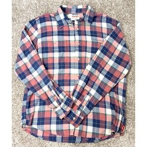 Wrangler Authentics Men's Pink/Blue/White Plaid Flannel Button-Up Shirt L
